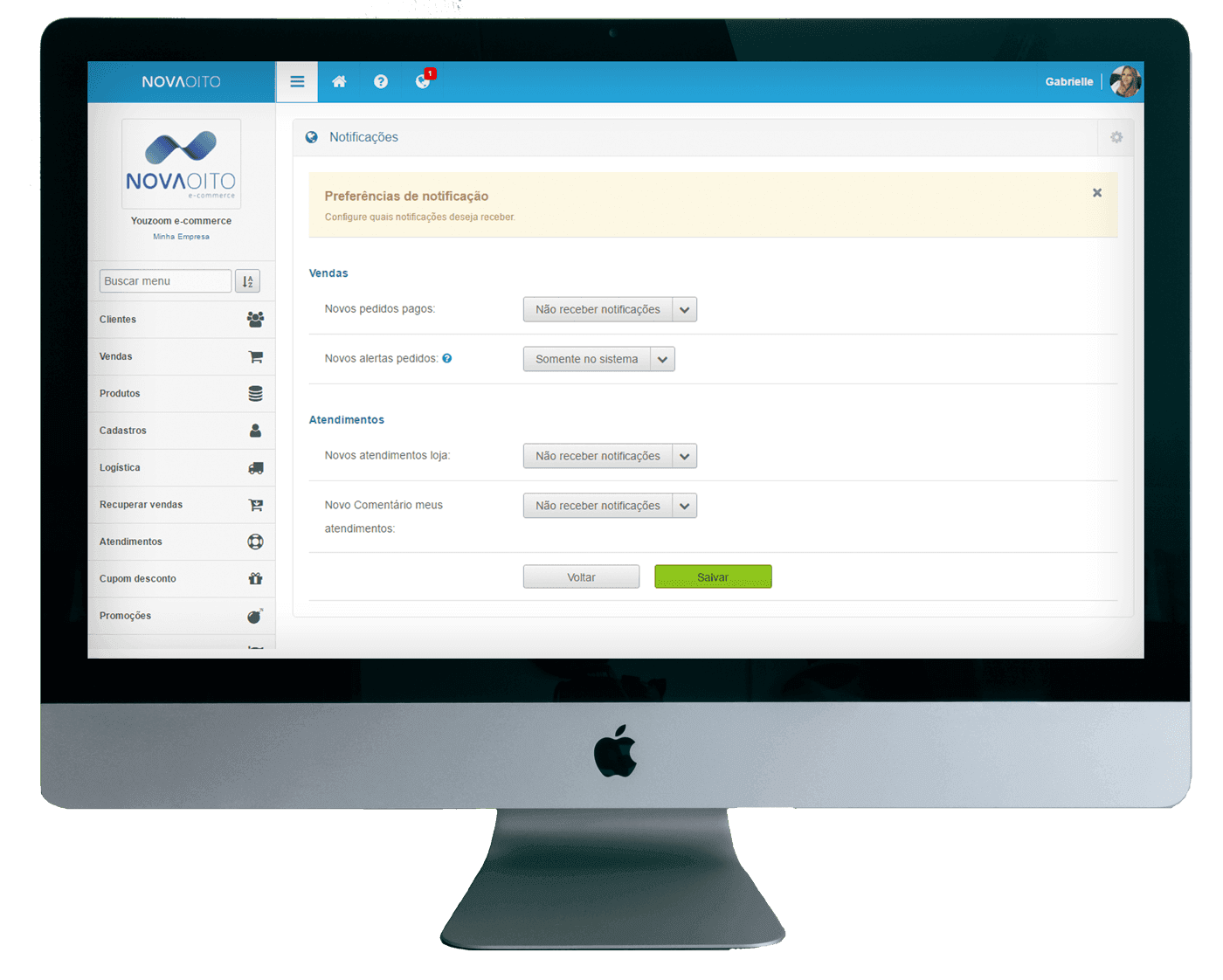Configurando o recebimento de notificações na administração de sua loja virtual
